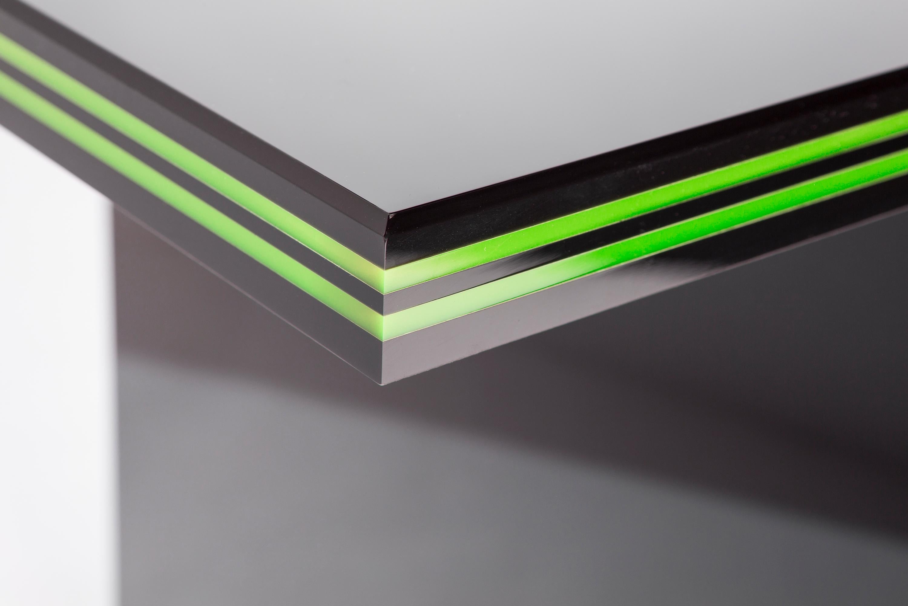 Beveled Alexandra Von Furstenberg AVF Desk Table in Black and Green Acrylic For Sale