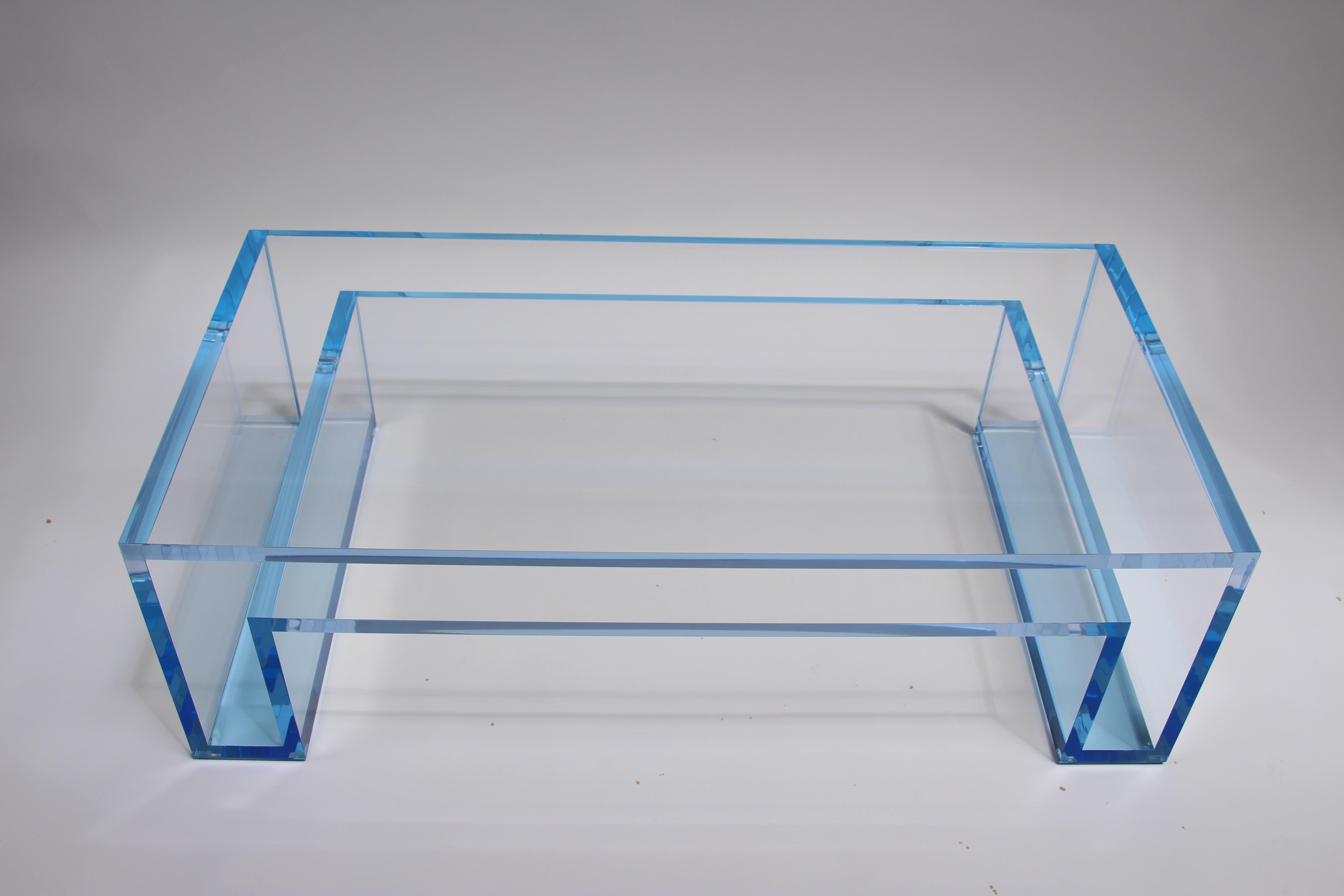 American Alexandra Von Furstenberg Brilliant Coffee Table in Lagoon and Clear Acrylic For Sale