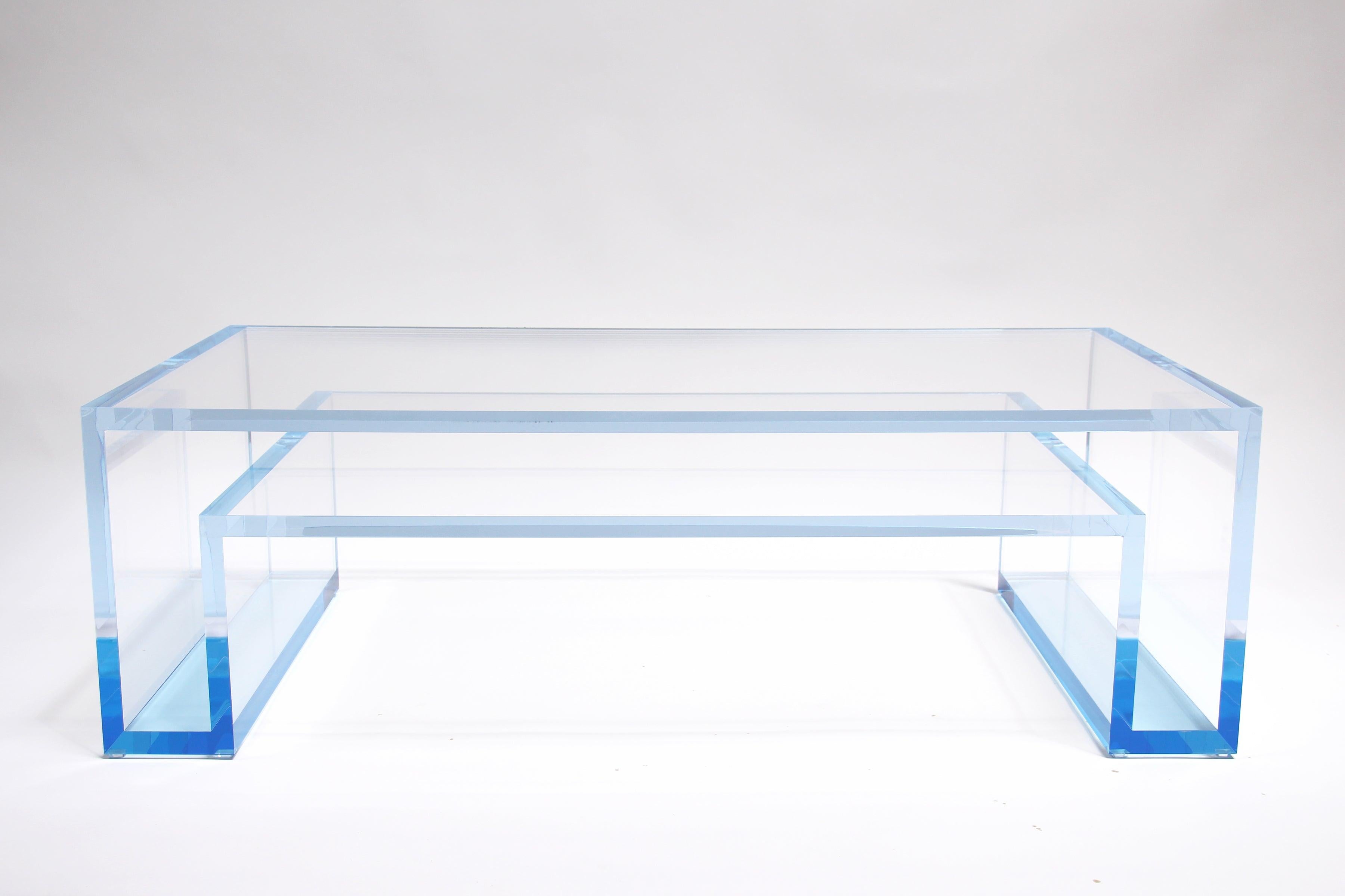 Hand-Crafted Alexandra Von Furstenberg Brilliant Coffee Table in Lagoon and Clear Acrylic For Sale