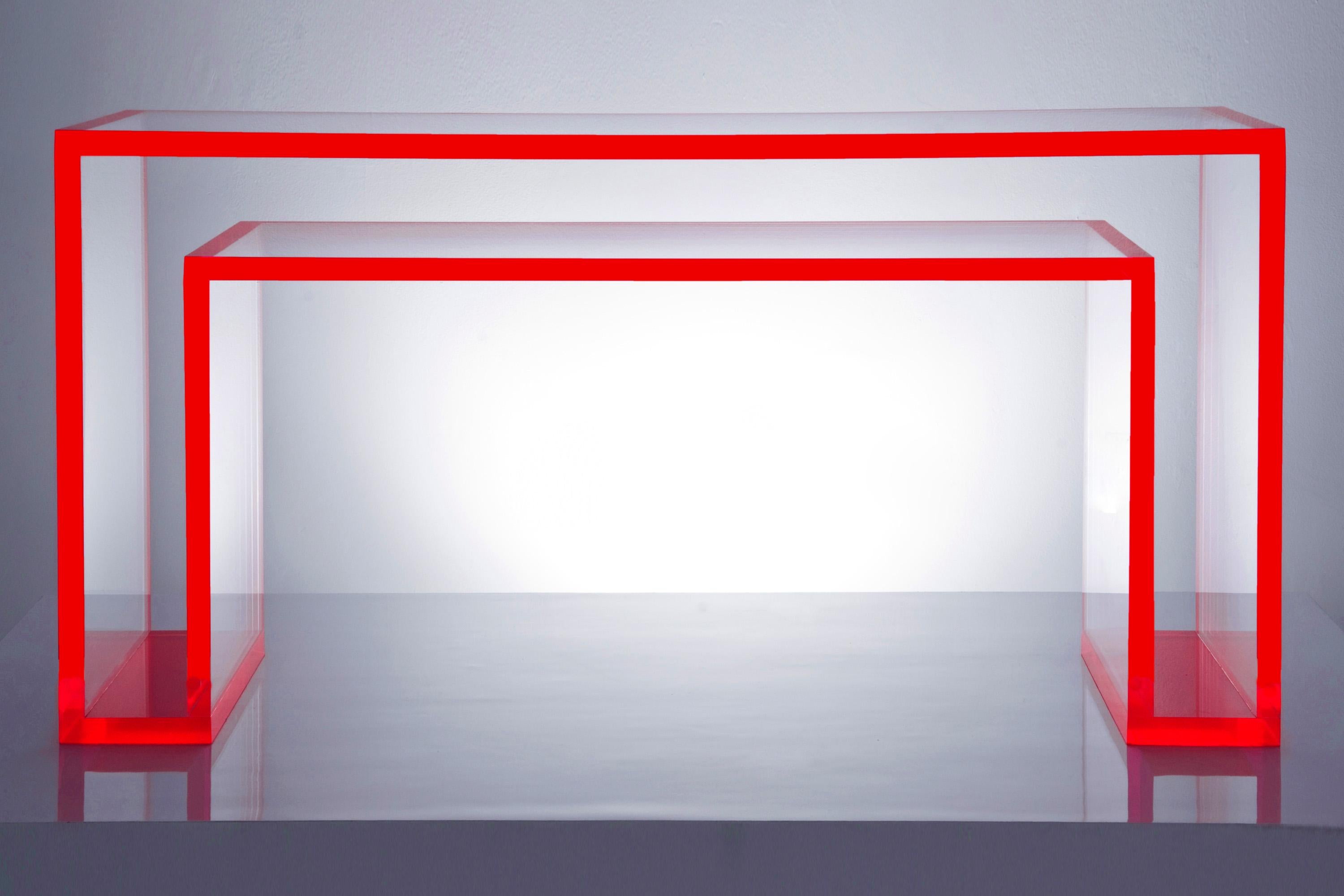 Modern Alexandra Von Furstenberg Brilliant Console Table in Red and Clear Acrylic For Sale
