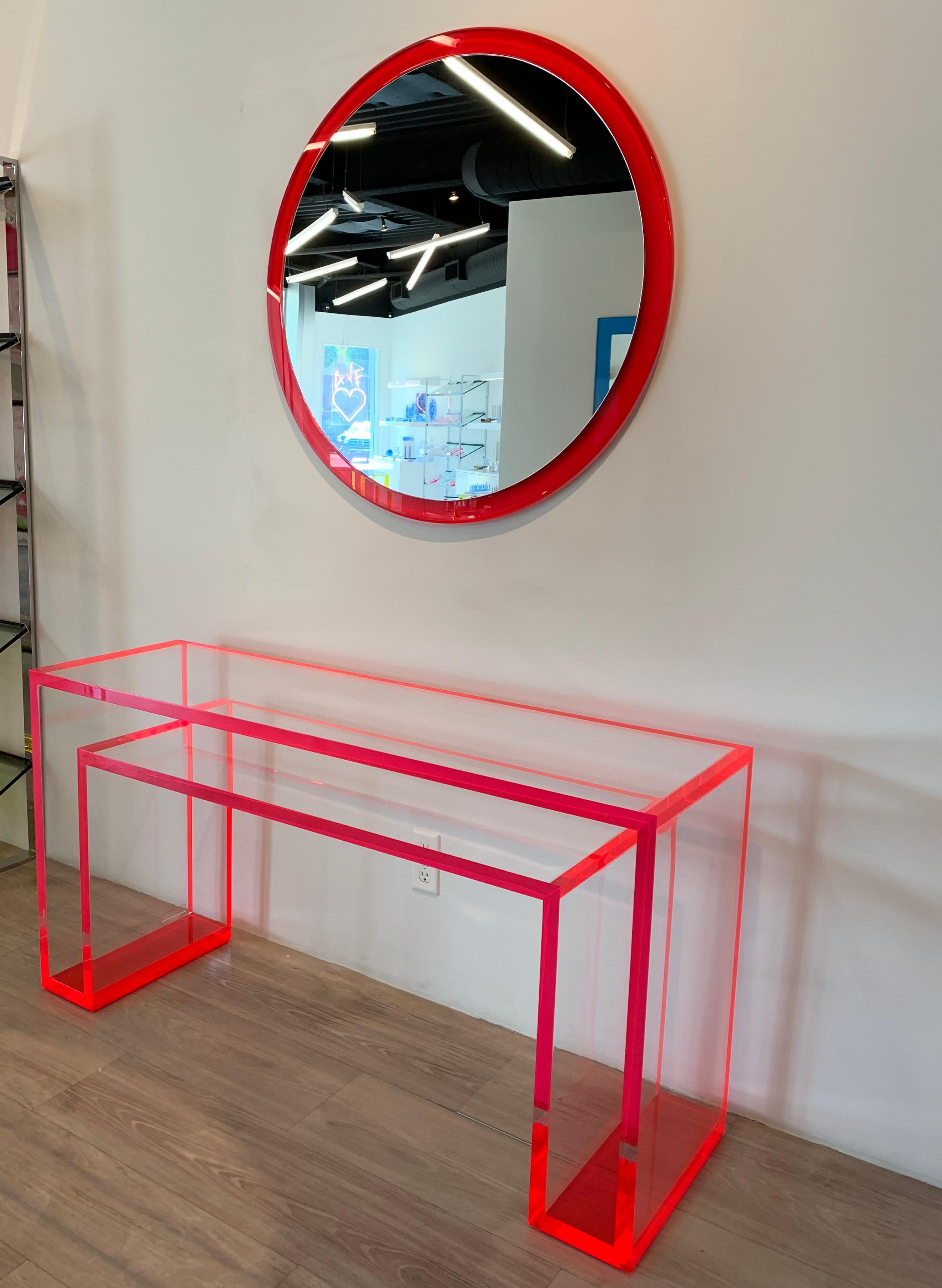 Hand-Crafted Alexandra Von Furstenberg Brilliant Console Table in Red and Clear Acrylic For Sale