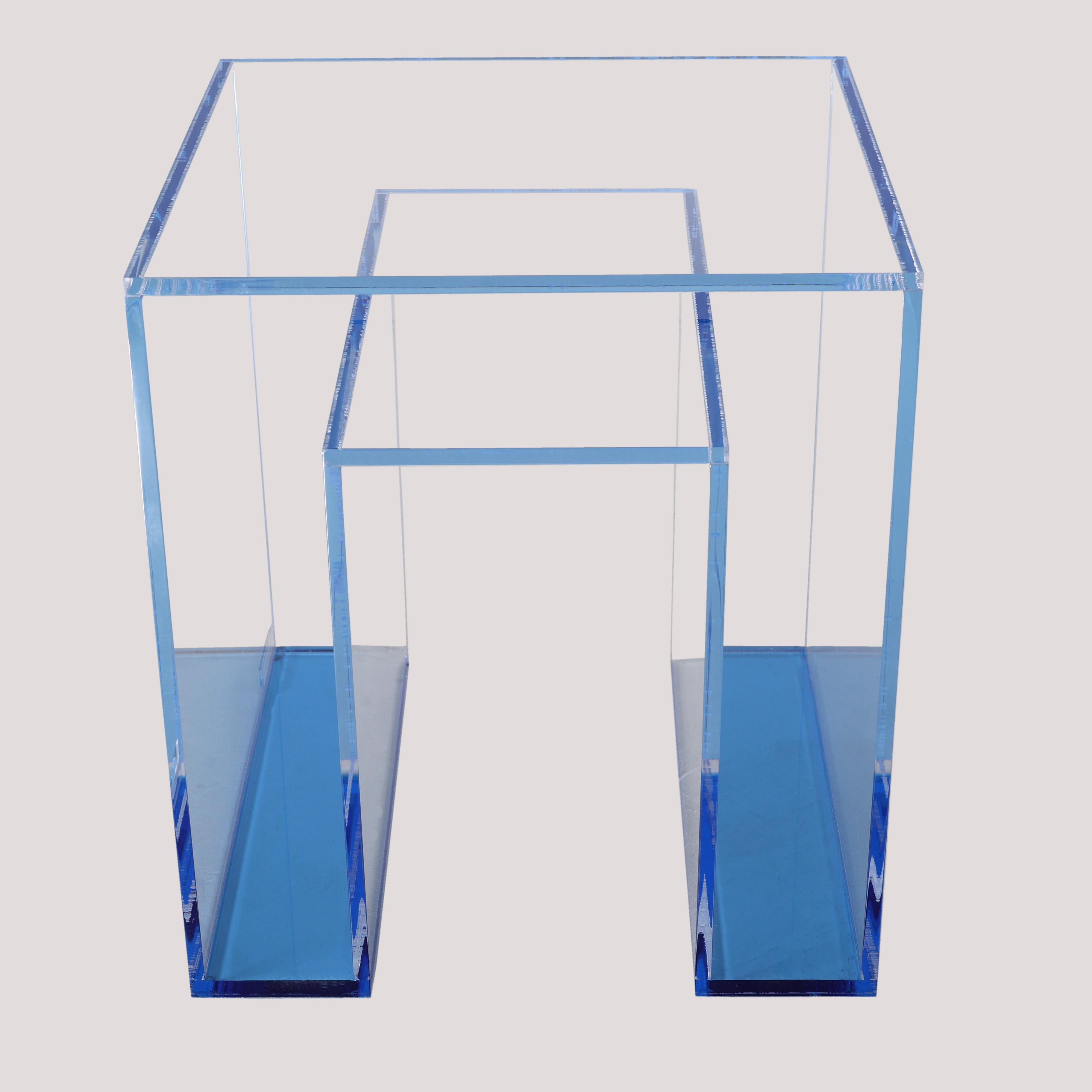 Modern Alexandra Von Furstenberg Brilliant Side Table in Lagoon and Clear Acrylic For Sale