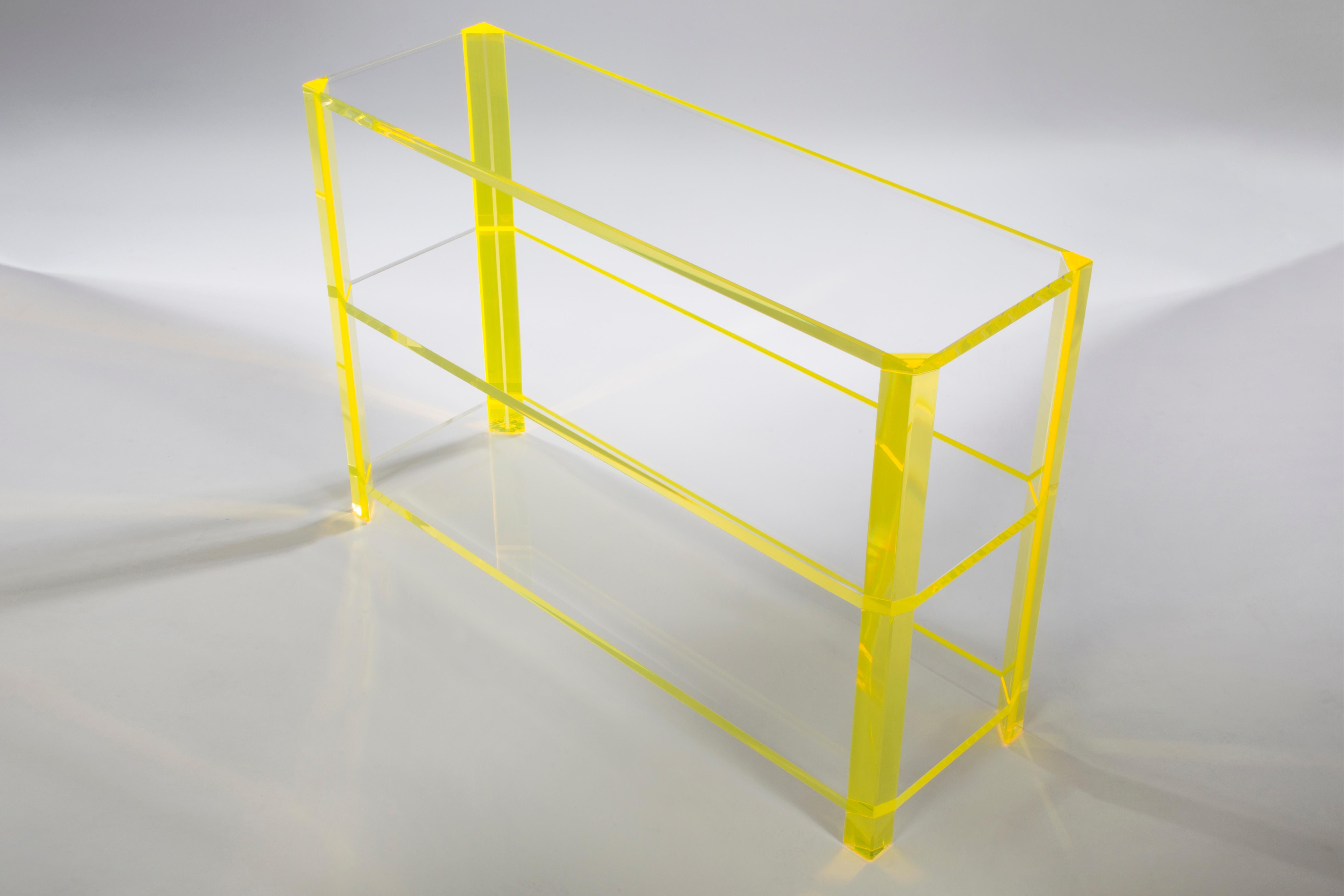 Modern Alexandra Von Furstenberg Gangster Console Shelf Yellow and Clear Acrylic For Sale