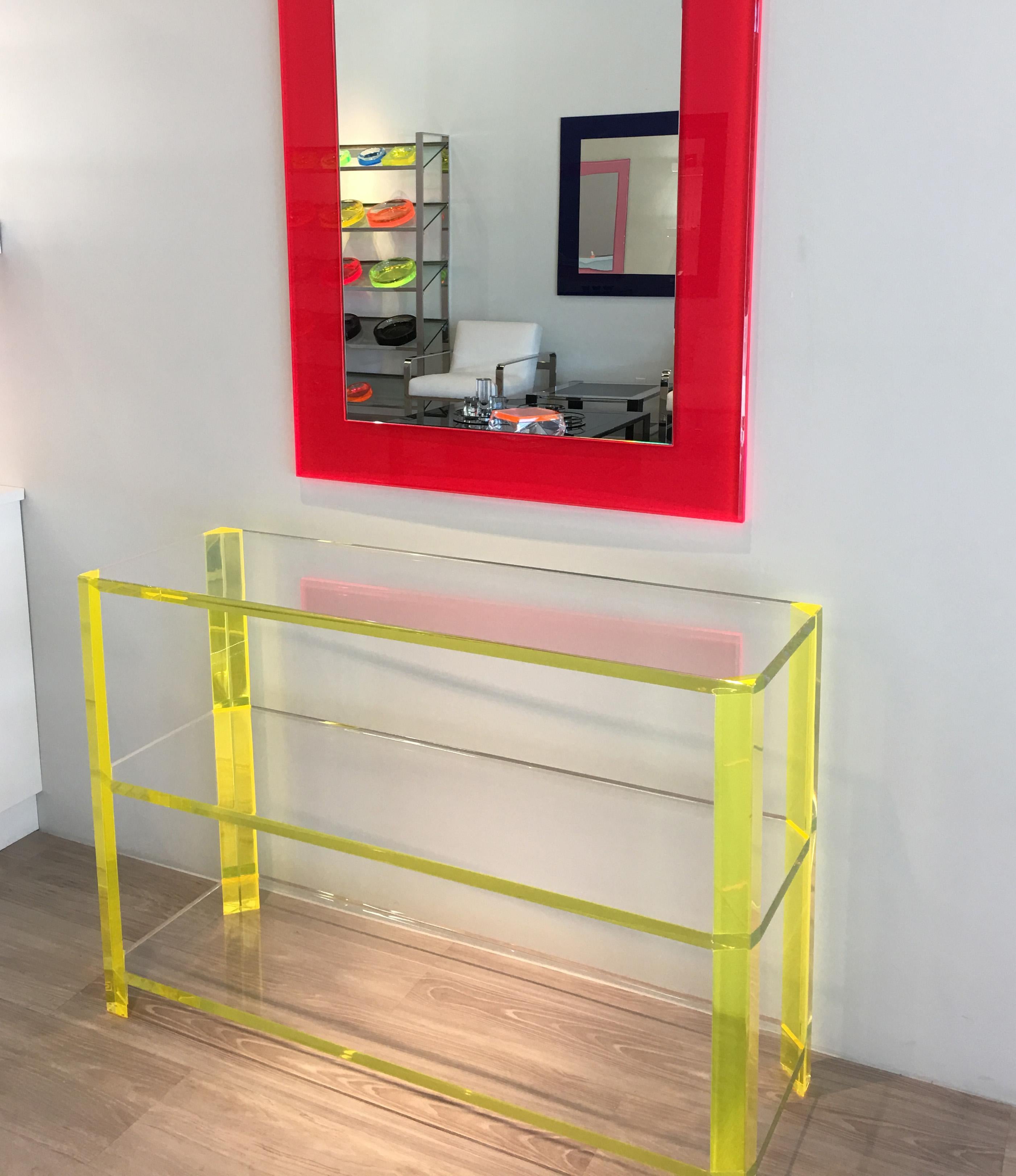 American Alexandra Von Furstenberg Gangster Console Shelf Yellow and Clear Acrylic For Sale
