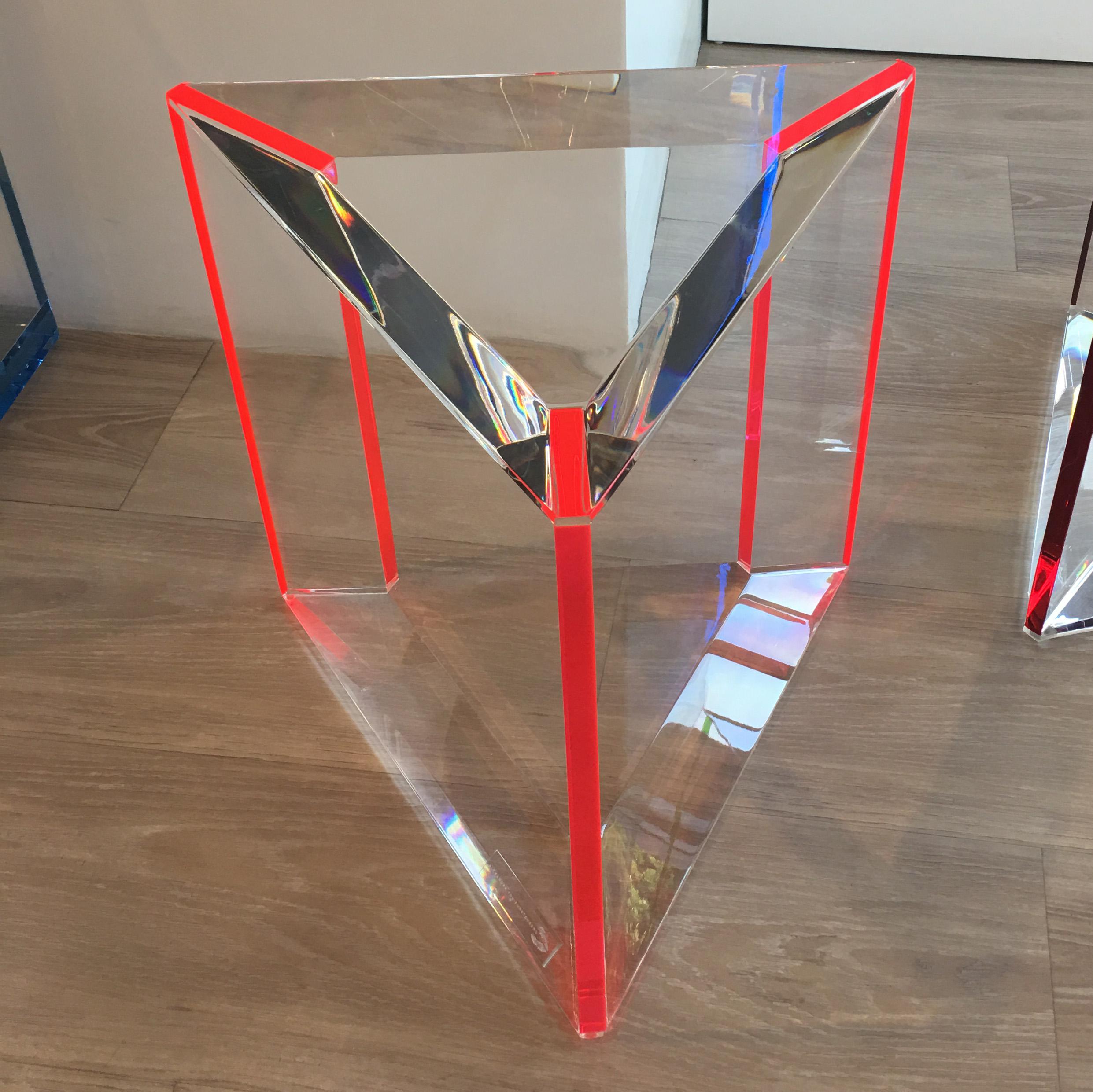 Modern Alexandra Von Furstenberg Trillion Side Table in Red and Clear Acrylic For Sale