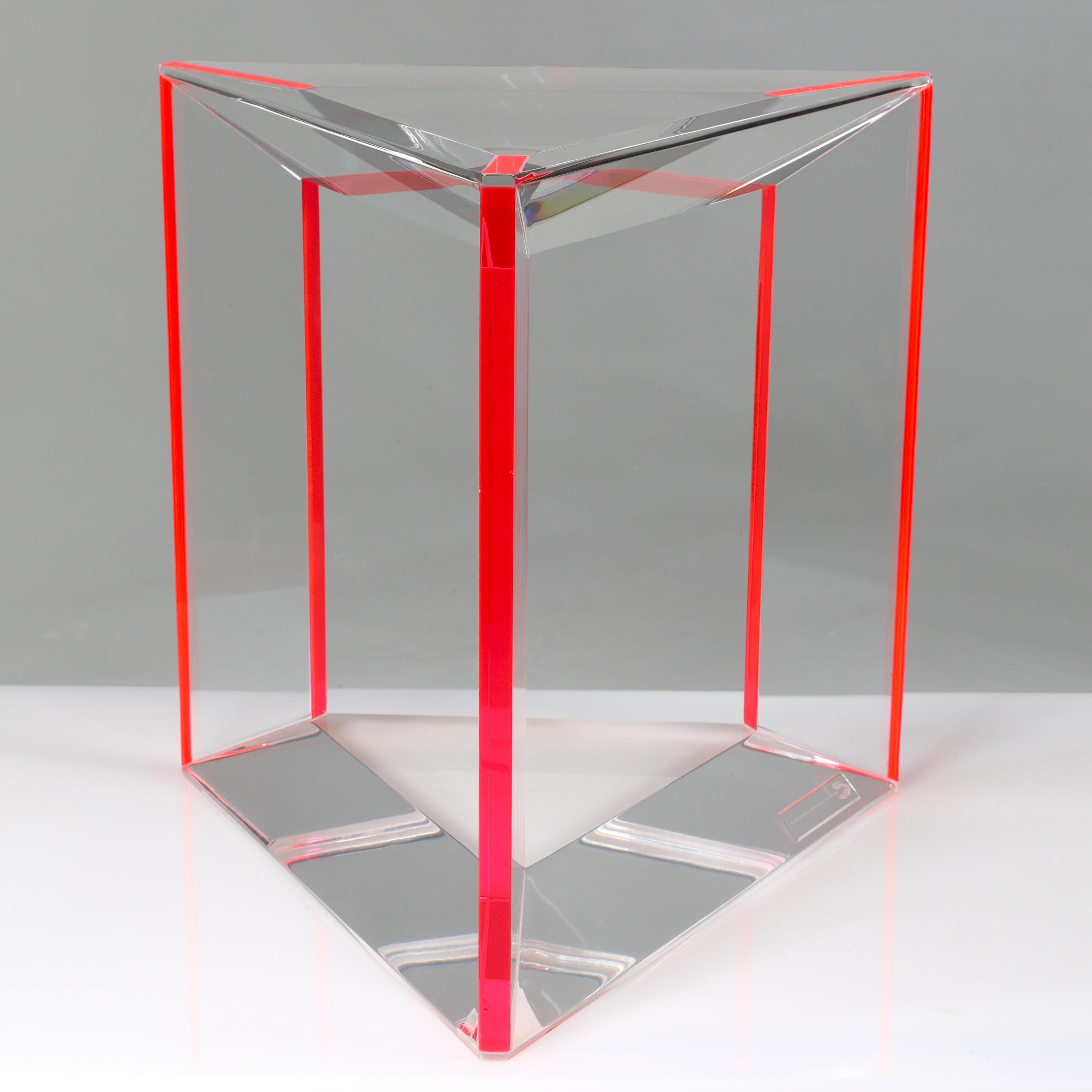 American Alexandra Von Furstenberg Trillion Side Table in Red and Clear Acrylic For Sale