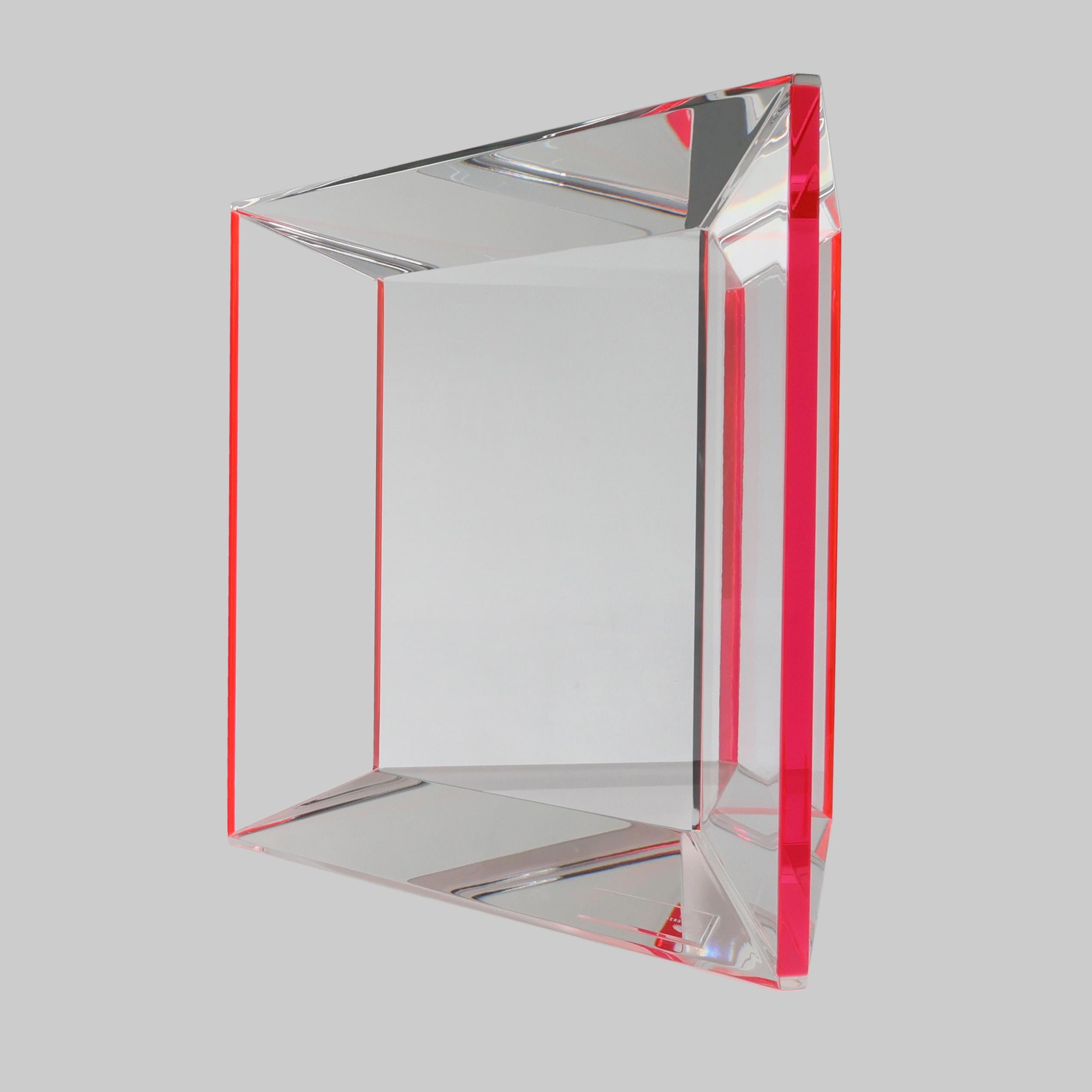 Hand-Crafted Alexandra Von Furstenberg Trillion Side Table in Red and Clear Acrylic For Sale
