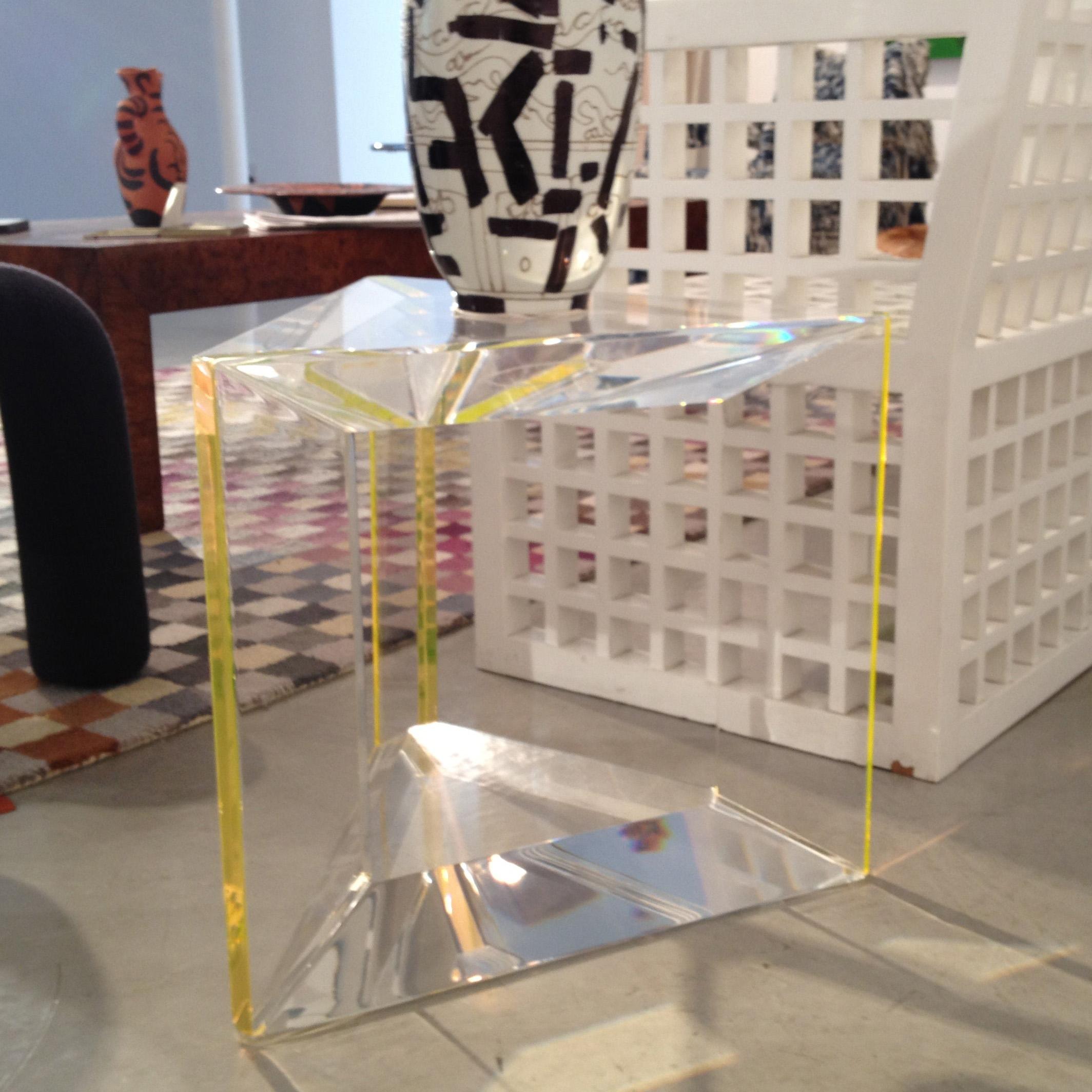 American Alexandra Von Furstenberg Trillion Side Table in Yellow and Clear Acrylic For Sale