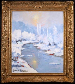 Coucher de Soleil - Hiver - Post Impressionist Oil, Snowy Riverscape by Altmann