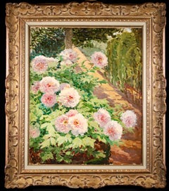 Pivoines dans le Jardin - 20th Century Flowers in Garden Landscape by A Altmann