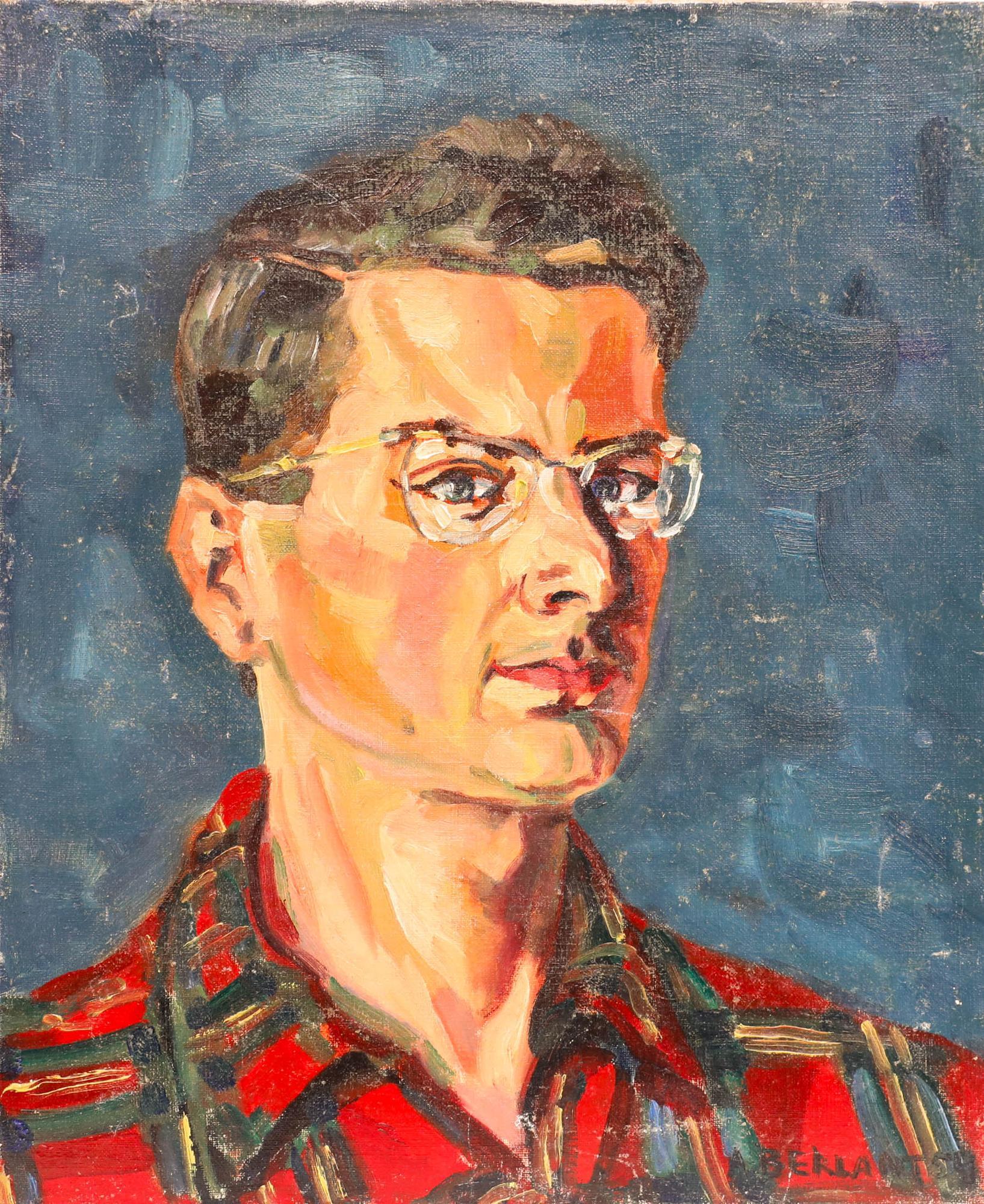Alexandre Berlant (1921-1994) - 1954 Huile, Self-Portrait en plaid en vente 1