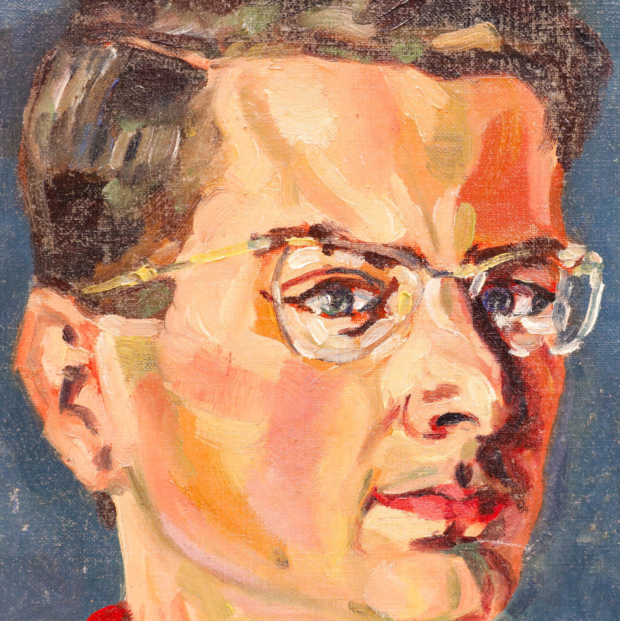 Alexandre Berlant (1921-1994) - 1954 Huile, Self-Portrait en plaid en vente 3