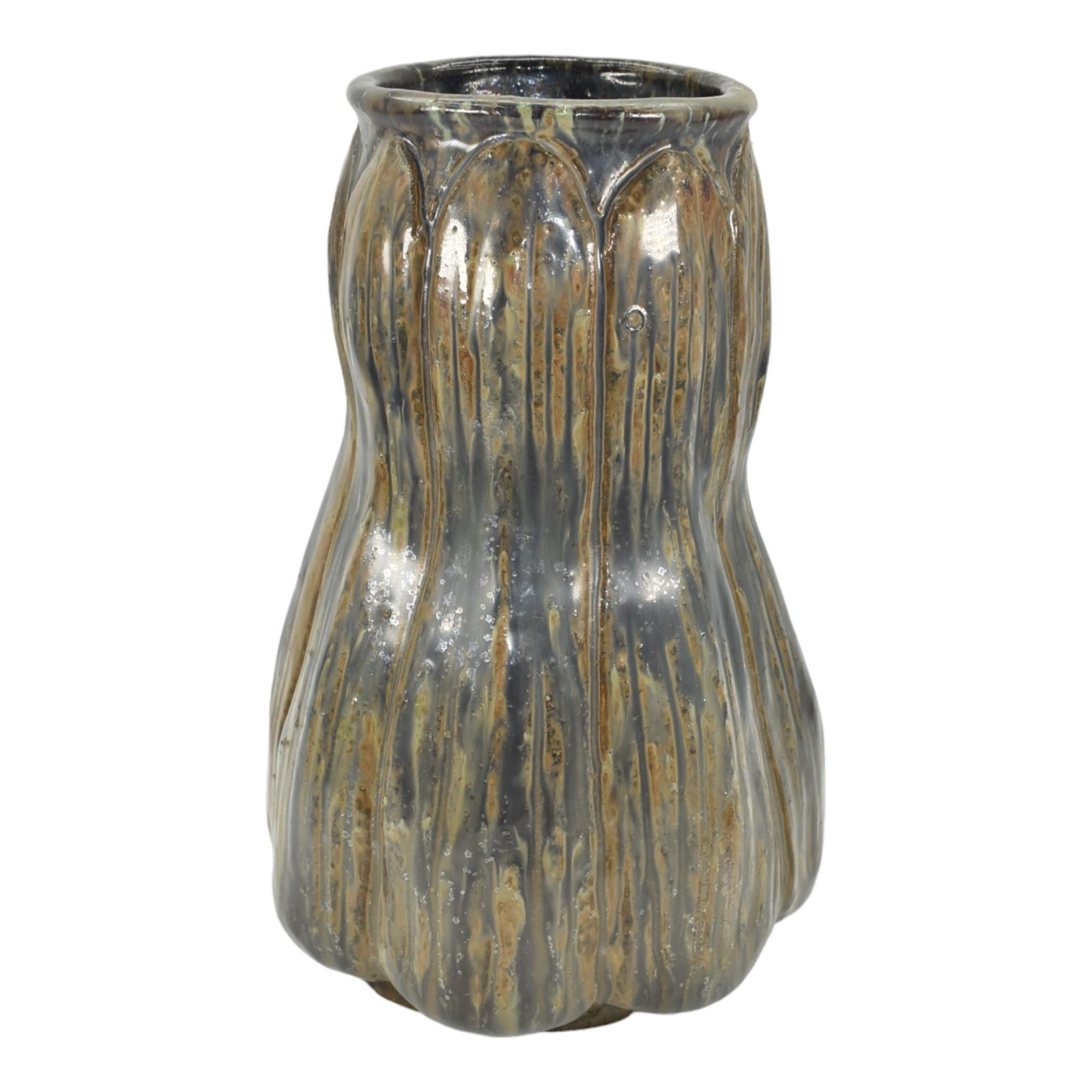 20th Century Alexandre Bigot French Vintage Art Nouveau Pottery Brown And Gray Ceramic Vase For Sale