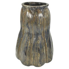 Alexandre Bigot Französisch Vintage Art Nouveau Keramik Brown und Grau Keramik-Vase
