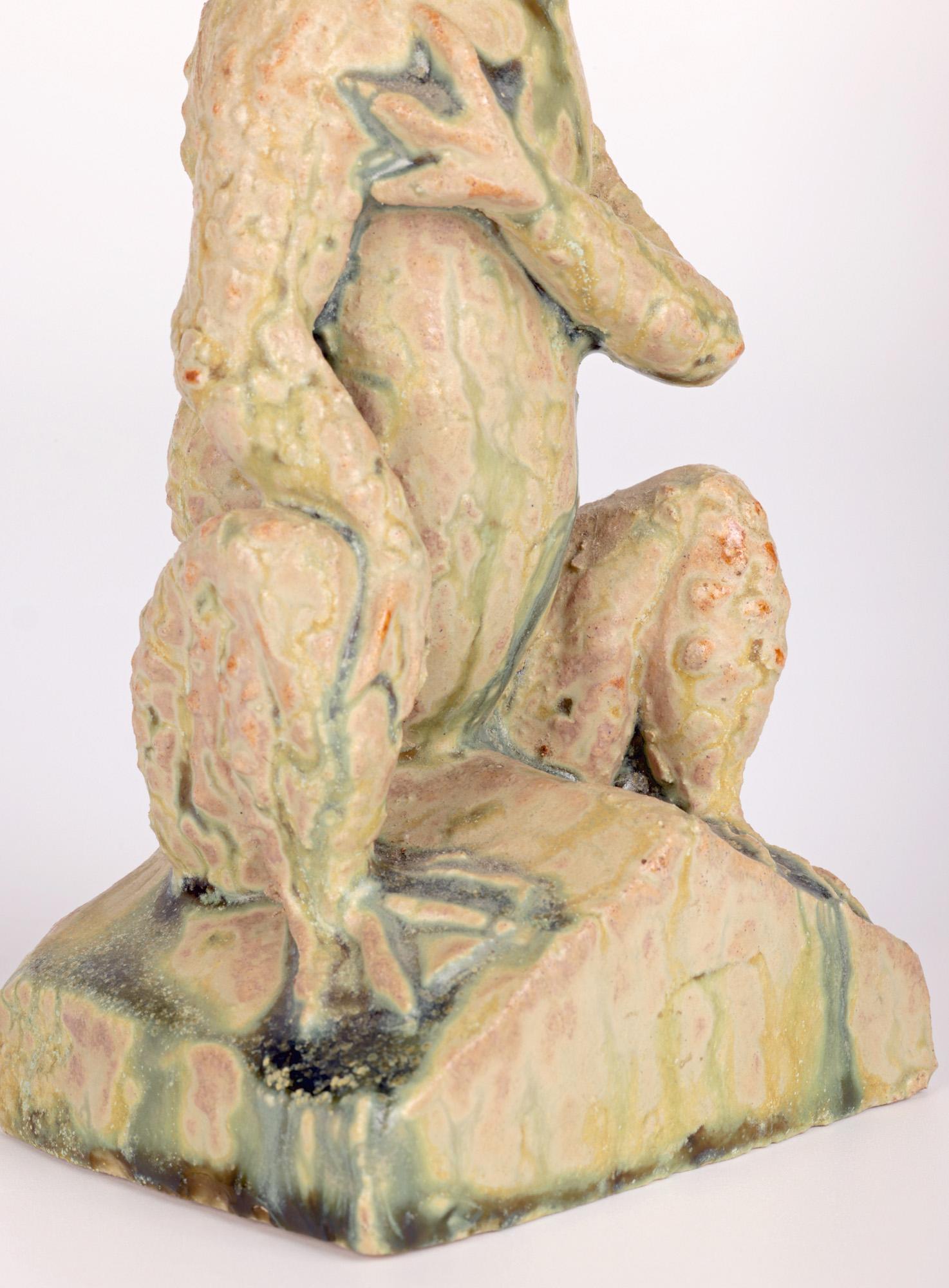 French Alexandre Bigot Stoneware Patriotic Singing Frog Figure For Sale
