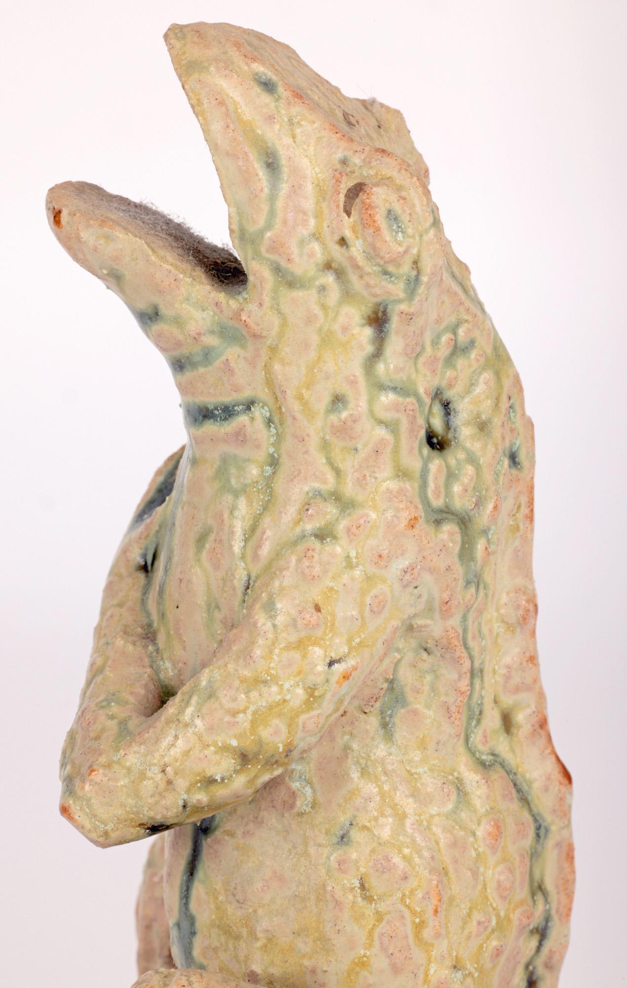 Glazed Alexandre Bigot Stoneware Patriotic Singing Frog Figure For Sale
