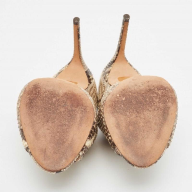 Alexandre Birman Beige/Brown Python Leather Mules Size 38 For Sale 1