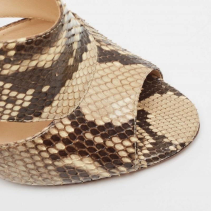 Alexandre Birman Beige/Brown Python Leather Mules Size 38 For Sale 2