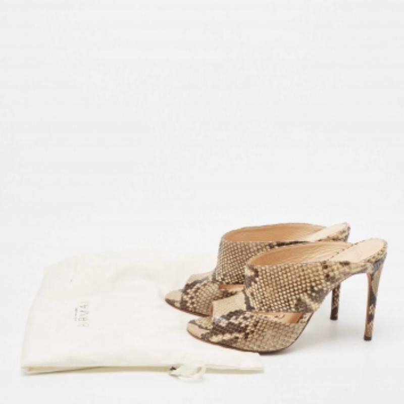 Alexandre Birman Beige/Brown Python Leather Mules Size 38 For Sale 4