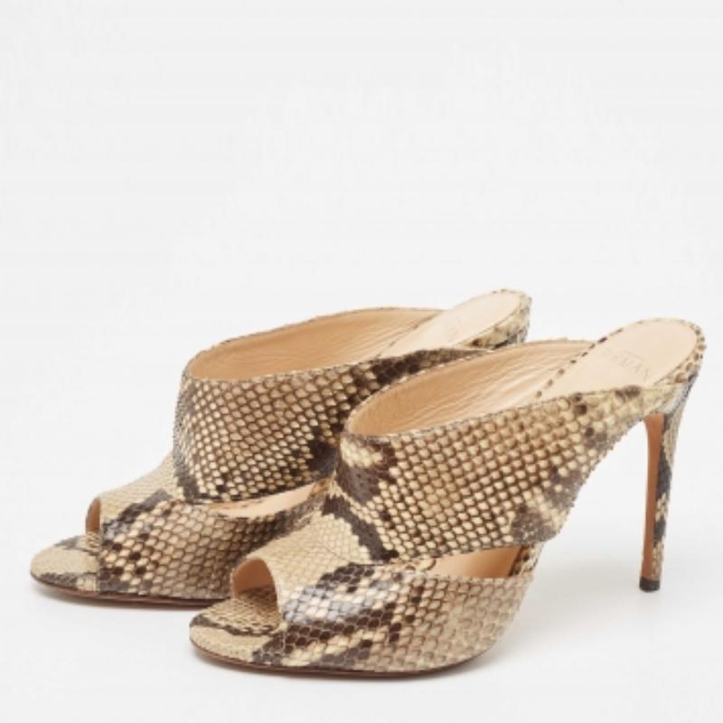 Alexandre Birman Beige/Brown Python Leather Mules Size 38 For Sale 5