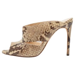 Alexandre Birman Beige/Brown Python Leather Mules Size 38