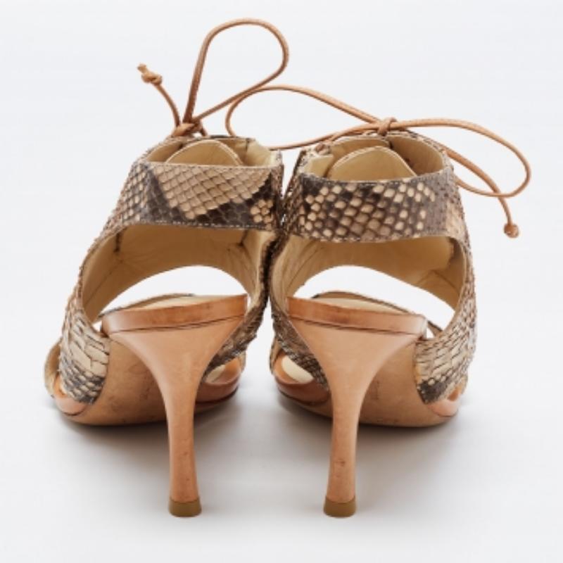 Alexandre Birman Beige/Braun Schlangenhaut Schnürsandalen Größe 39.5 Damen im Angebot