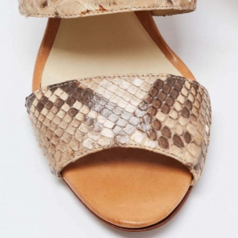 Alexandre Birman Beige/Braun Schlangenhaut Schnürsandalen Größe 39.5 im Angebot 1