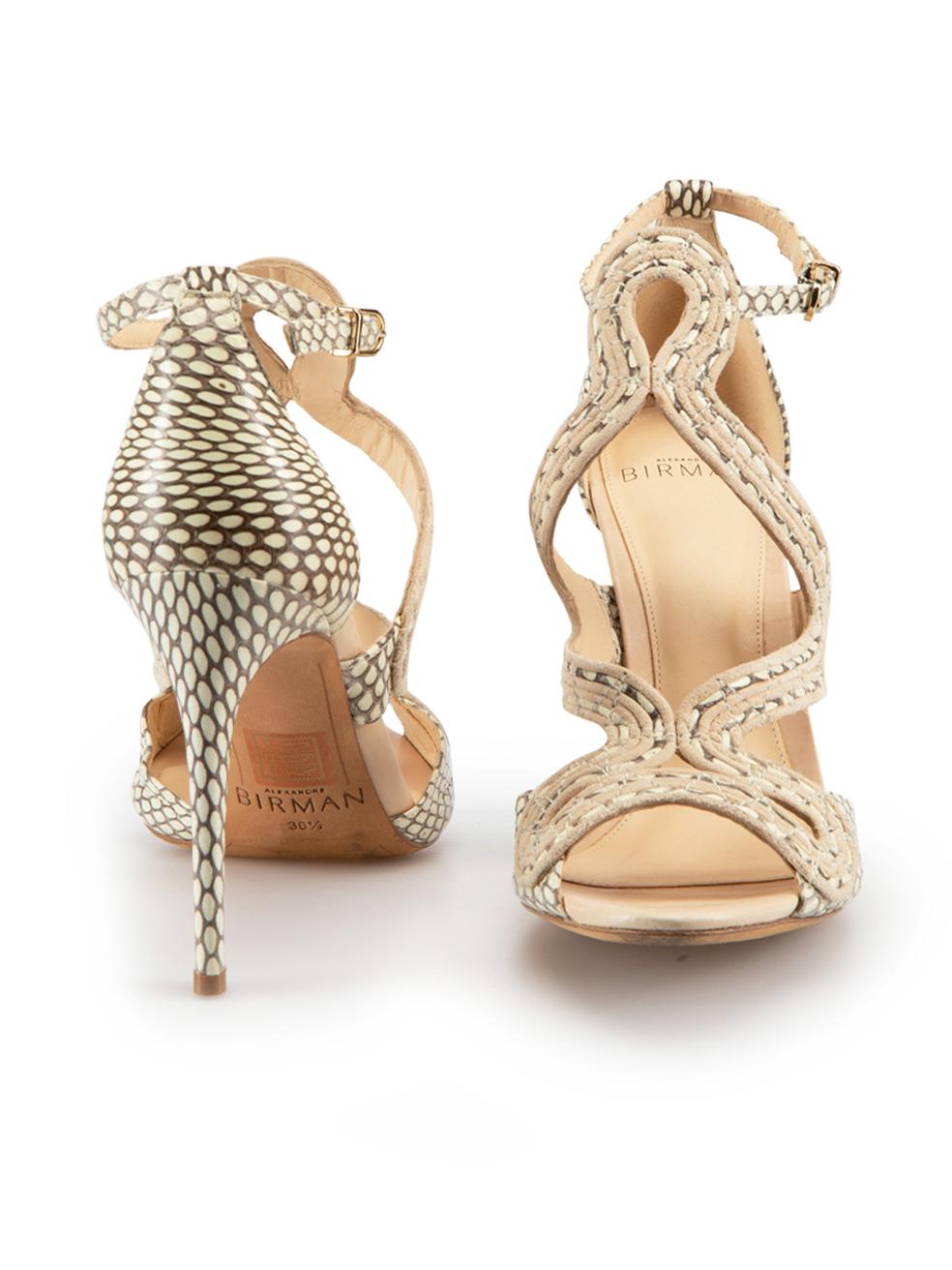 Alexandre Birman Beige Snake Embossed Heeled Sandals Size IT 36.5 In Excellent Condition In London, GB