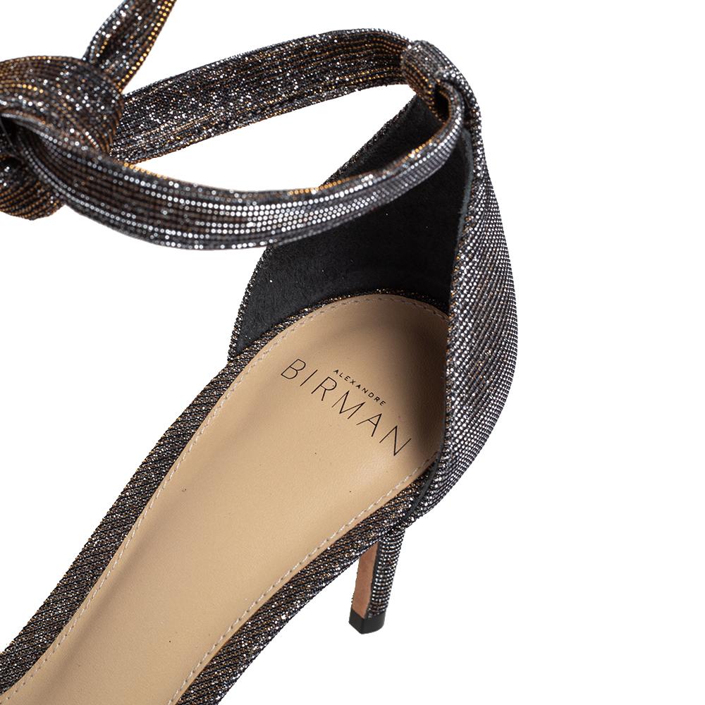 Women's Alexandre Birman Black/Gold Lurex Fabric Clarita Bow Ankle Wrap Sandals Size 38