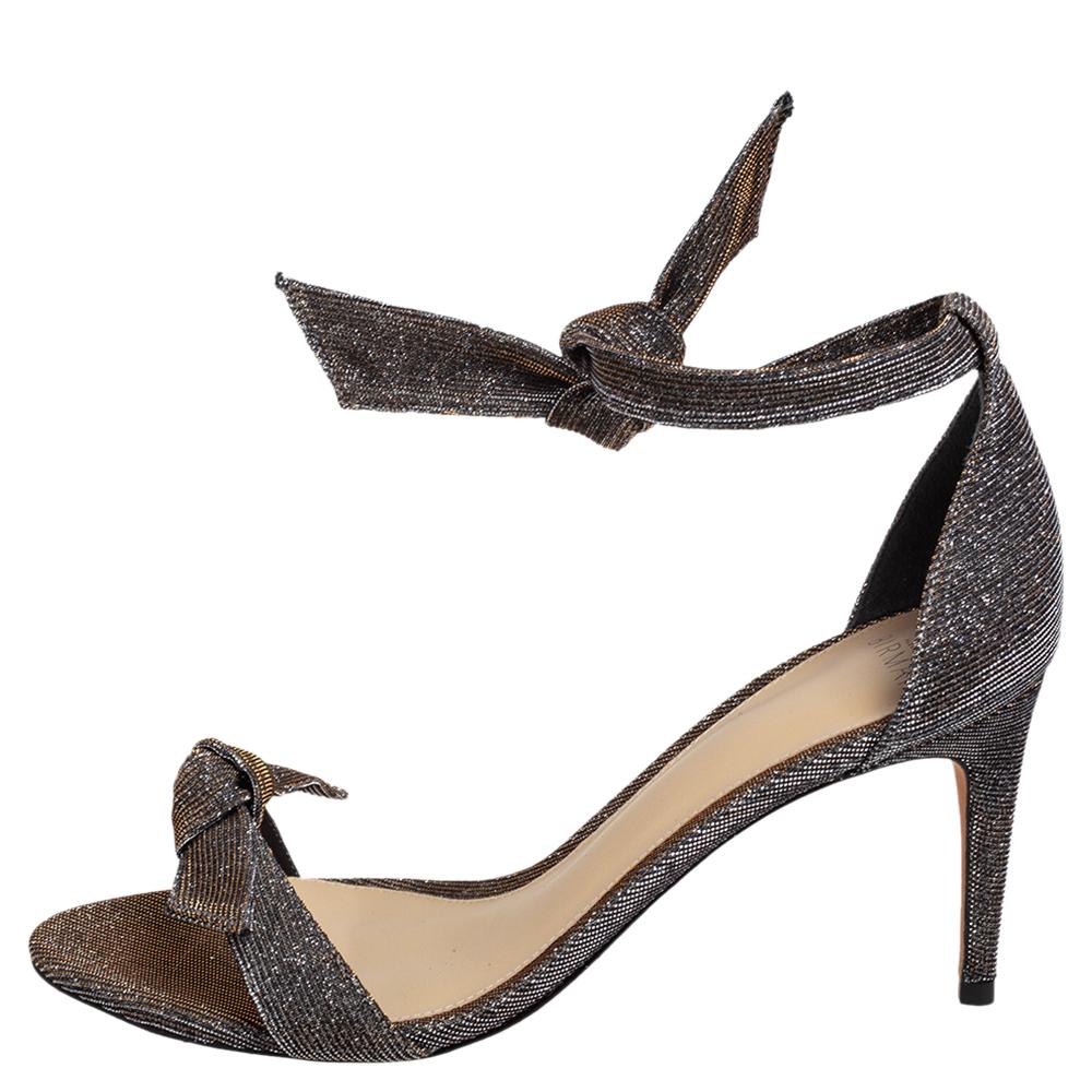 Alexandre Birman Black/Gold Lurex Fabric Clarita Bow Ankle Wrap Sandals Size 38