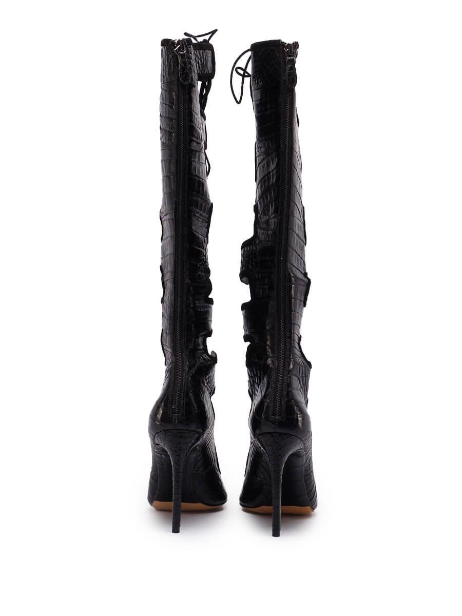 Women's Alexandre Birman Black Leather Caryne Lace-Up Gladiator Boots Size UK 5.5