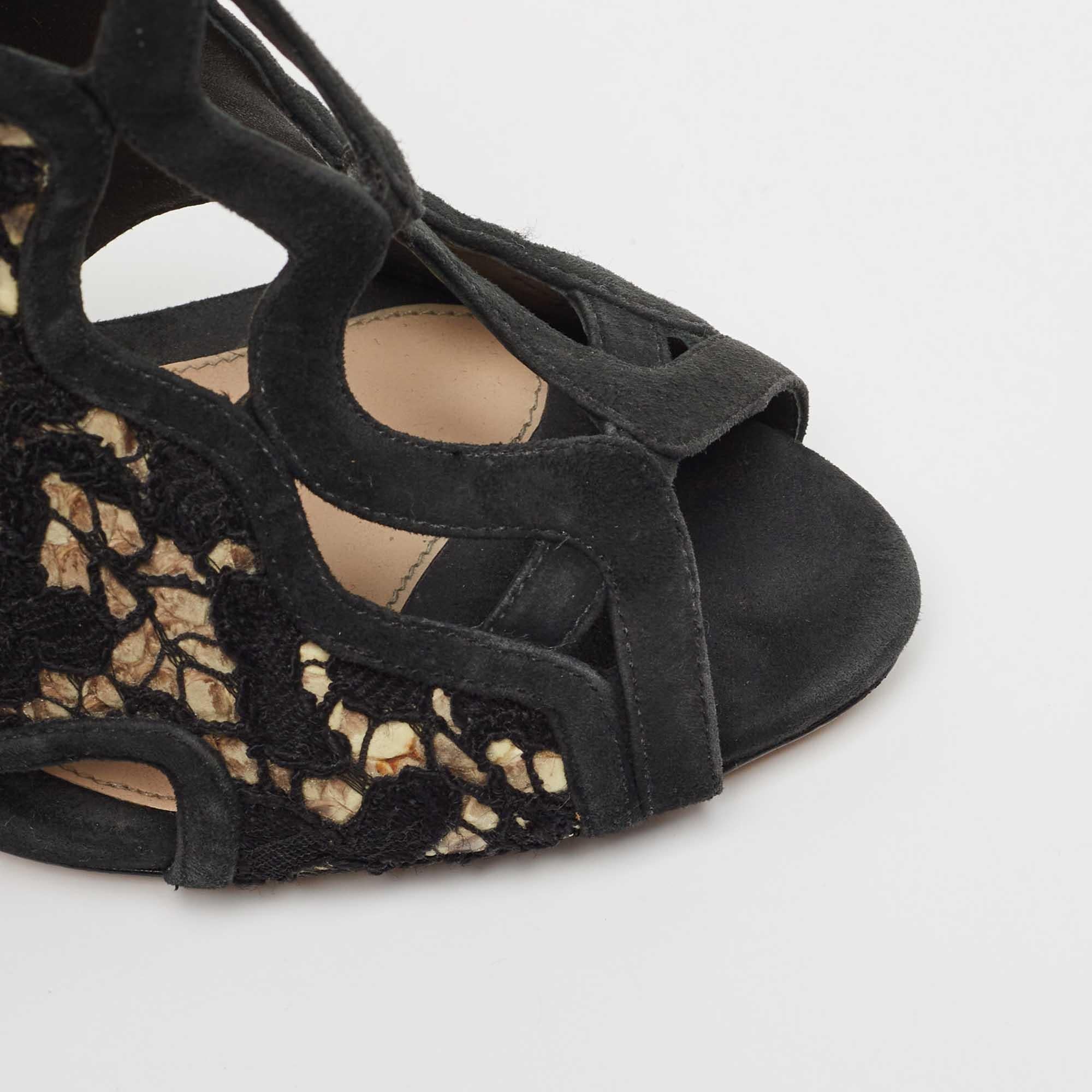 Alexandre Birman Sandalias negras de malla y ante con tira al tobillo talla 36 en venta 3
