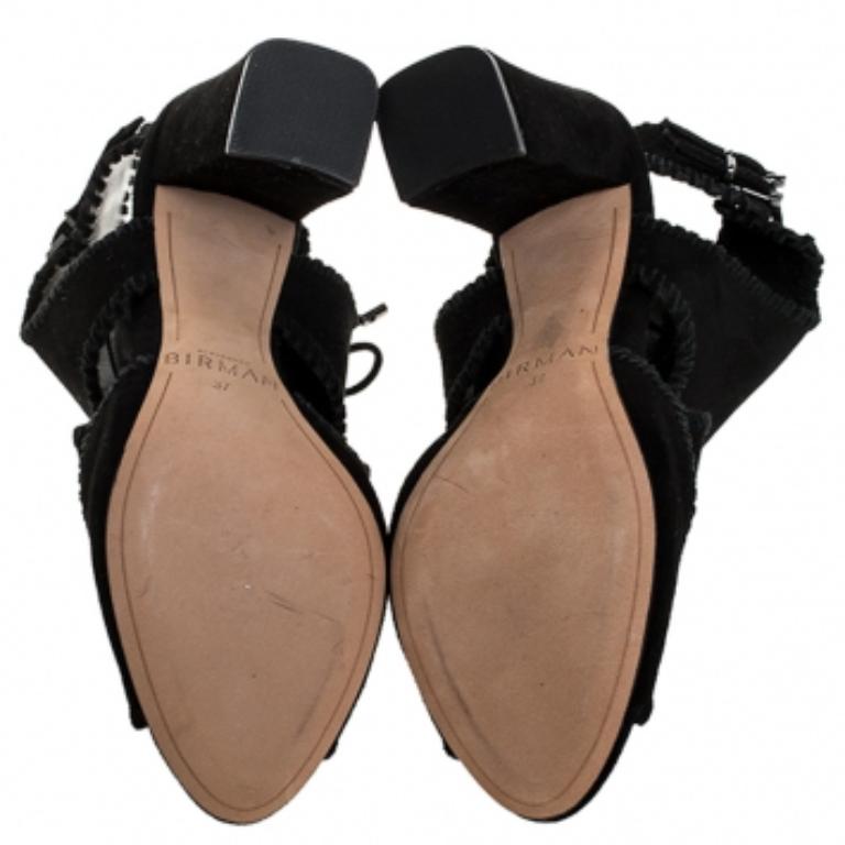 Alexandre Birman Botines Abbe de ante negro con puntera abierta y cordones Talla 37 Negro en venta