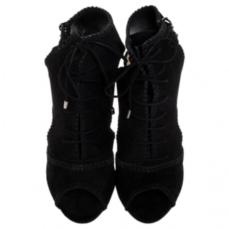 De las mujeres Alexandre Birman Botines Abbe de ante negro con puntera abierta y cordones Talla 37 en venta