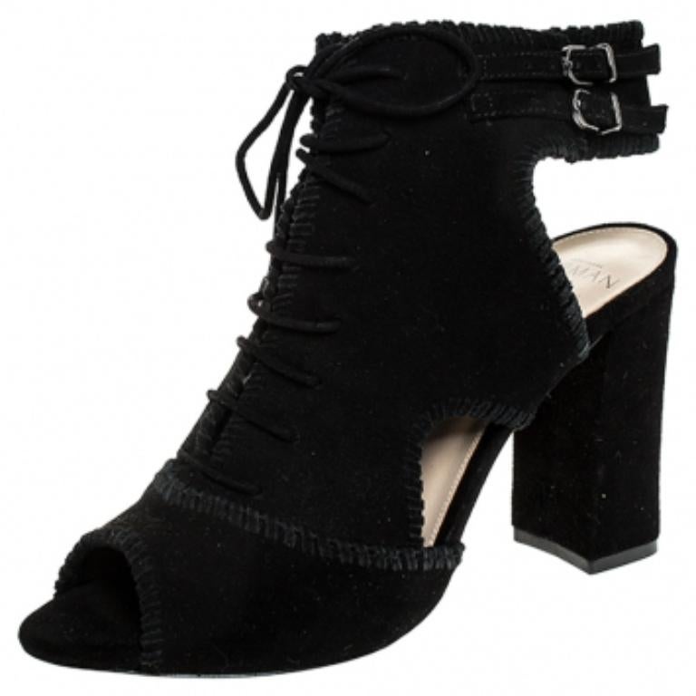 Alexandre Birman Botines Abbe de ante negro con puntera abierta y cordones Talla 37 en venta 1