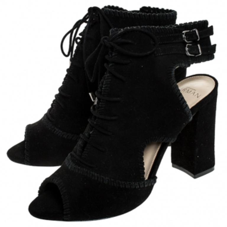 Alexandre Birman Botines Abbe de ante negro con puntera abierta y cordones Talla 37 en venta 2