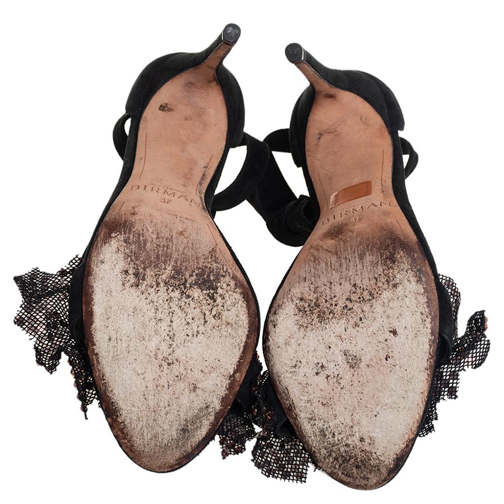Alexandre Birman Black Suede and Mesh Clarita Ankle Tie Sandals Size 37 2