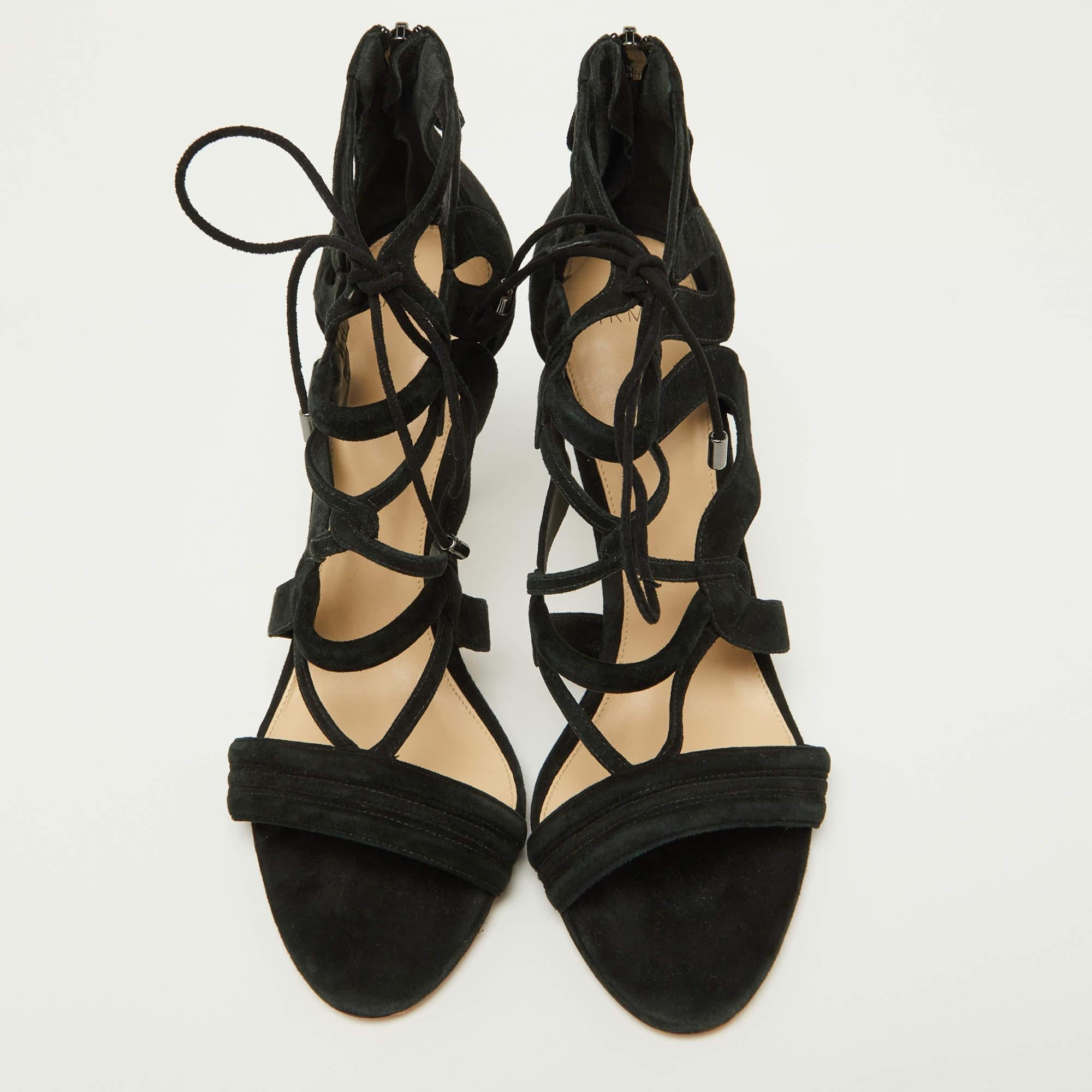 Alexandre Birman Black Suede Cut Out Strappy Sandals Size 40 In Good Condition For Sale In Dubai, Al Qouz 2