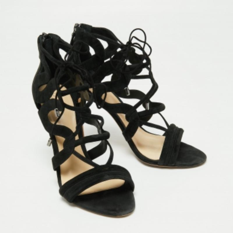 Noir Alexandre Birman Sandales en daim noir Elenara Ankle Strappy Tie Up Taille 39.5 en vente