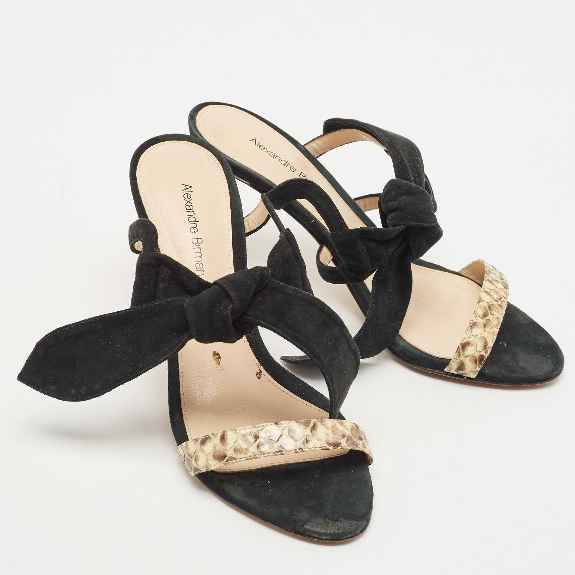 Women's Alexandre Birman Black Suede Tie Detail Sandals Size 37.5 For Sale