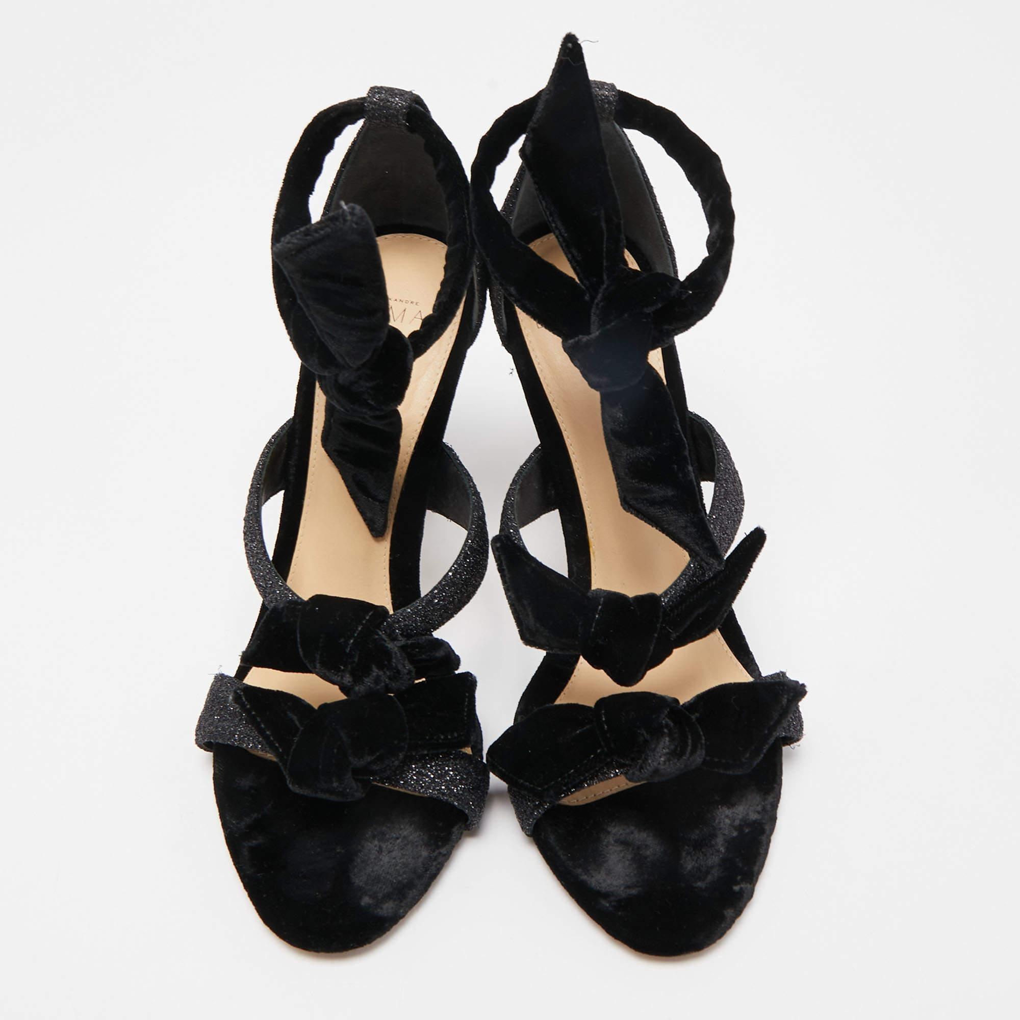 Alexandre Birman Black Velvet and Glitter Tripple Knot Lolita Sandals Size 36.5 In Good Condition For Sale In Dubai, Al Qouz 2