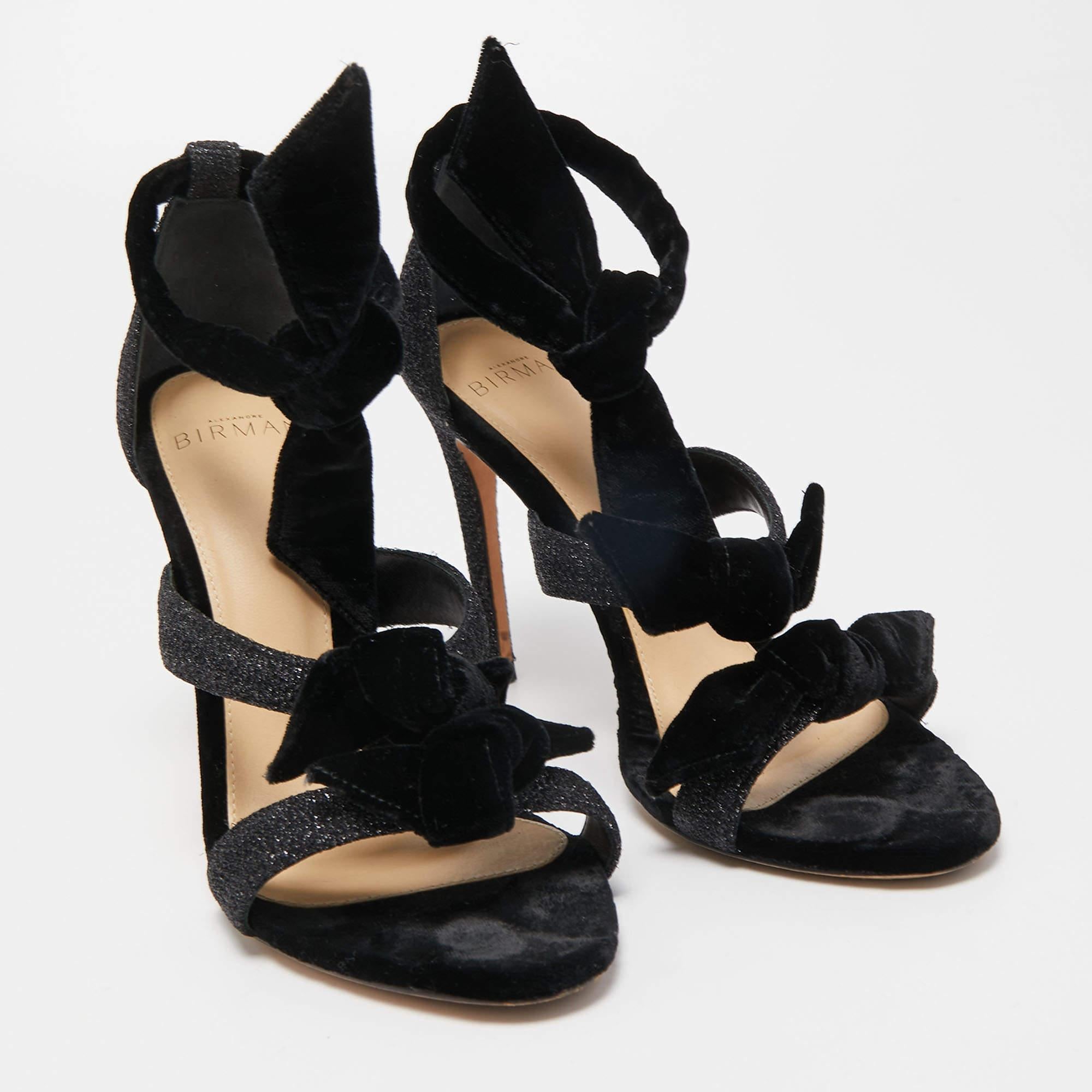 Women's Alexandre Birman Black Velvet and Glitter Tripple Knot Lolita Sandals Size 36.5 For Sale