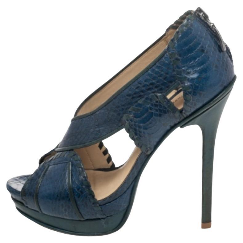 Alexandre Birman escarpins à bout ouvert en python et cuir bleu/vert taille 38