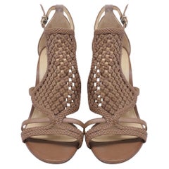 Alexandre Birman Braided Accent Sandal Heels in Brown Leather