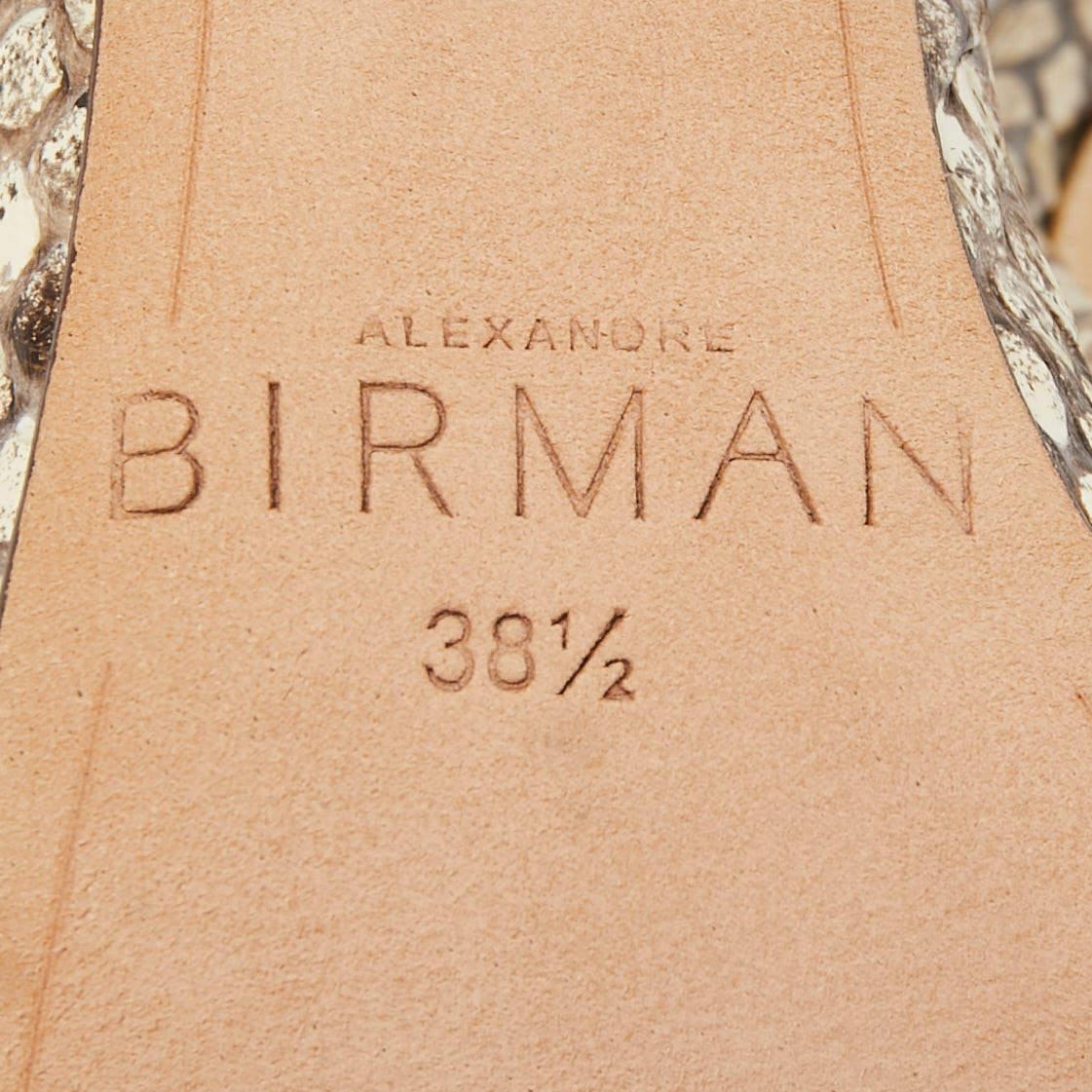 Women's Alexandre Birman Brown/Beige Embossed Python Clarita Bow Tie Sandals Size 38.5 For Sale