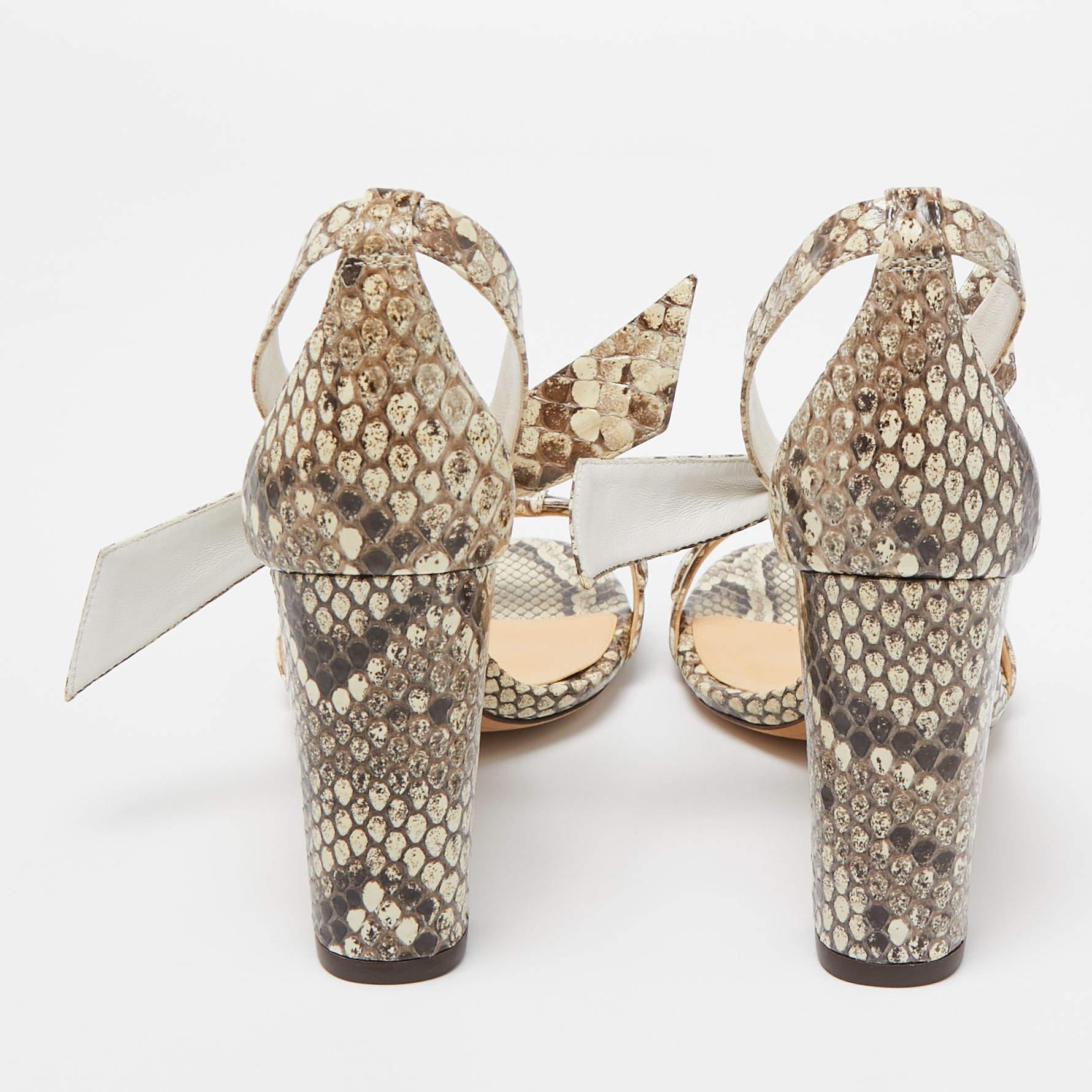 Alexandre Birman Brown/Beige Embossed Python Clarita Bow Tie Sandals Size 38.5 For Sale 2