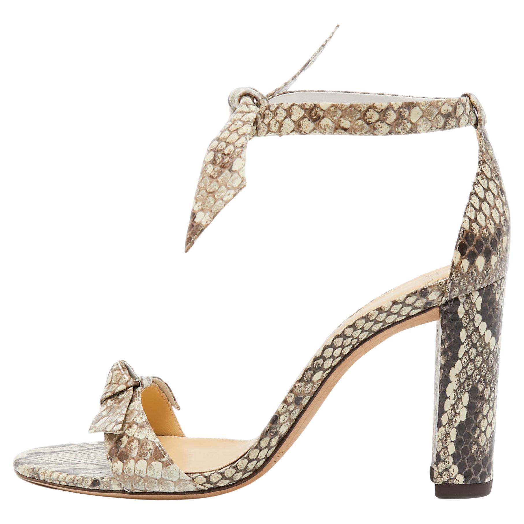 Alexandre Birman Brown/Beige Embossed Python Clarita Bow Tie Sandals Size 38.5