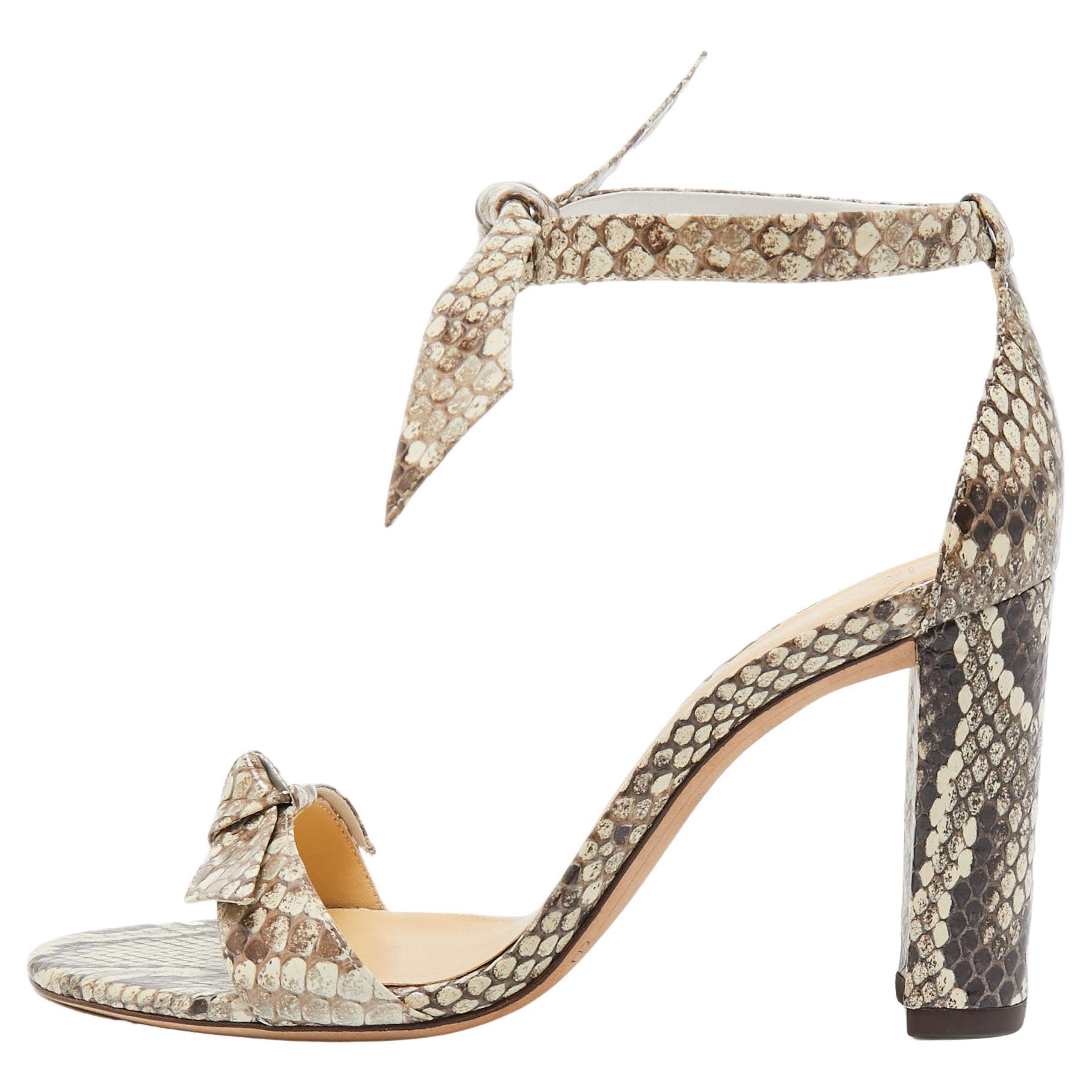 Alexandre Birman Brown/Beige Embossed Python Clarita Bow Tie Sandals Size 38.5 For Sale