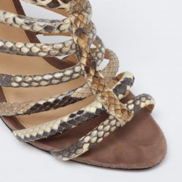 Alexandre Birman Brown Python Embossed Leather Caged Zipper Sandals Size 37 For Sale 1