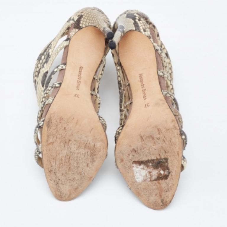 Alexandre Birman Brown Python Embossed Leather Caged Zipper Sandals Size 37 For Sale 2